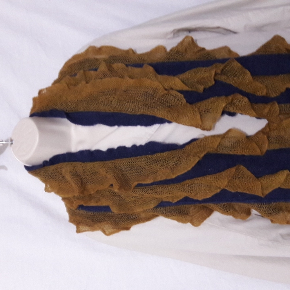 Ann Klein Women Two Toned Ruffle Boa Scarf Mustard Blue 7.5 X 60 New